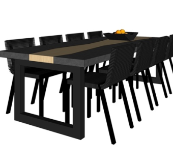 现代实木餐桌椅su模型