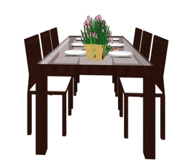 现代实木餐桌椅su模型