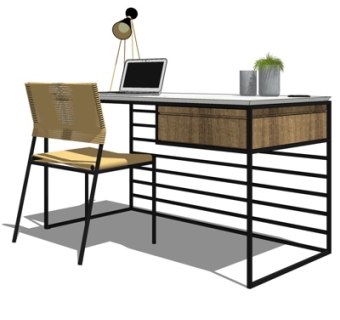 现代实木电脑桌su模型