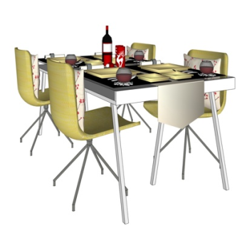 现代实木餐桌椅su模型