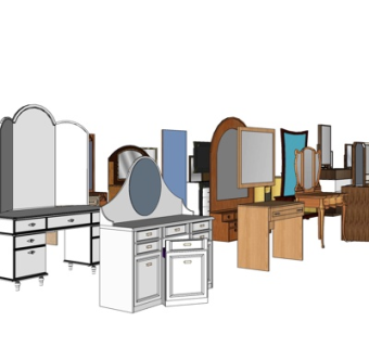 简欧实木梳妆台su模型