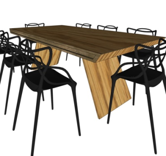 现代实木餐桌椅su模型