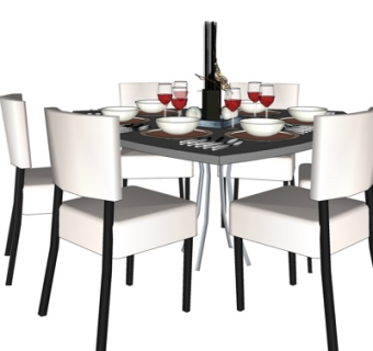 现代实木餐桌椅su模型