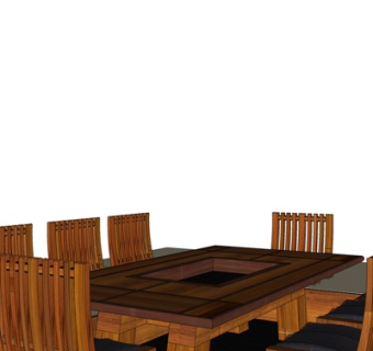 中式实木餐桌椅su模型