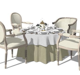 简欧圆形餐桌椅su模型