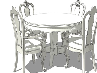简欧圆形餐桌椅su模型
