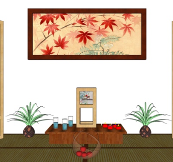 日式实木落地灯su模型