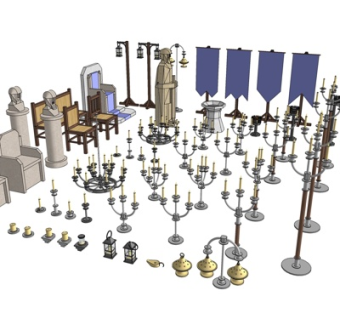 欧式古典金属烛台灯su模型
