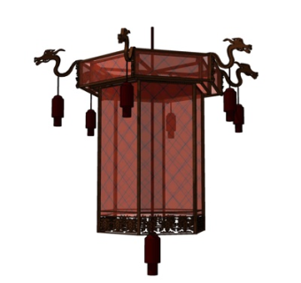 中式六方宫灯su模型