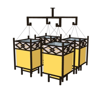 中式多头吊灯su模型