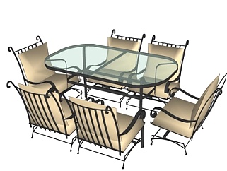 简欧玻璃餐桌椅su模型
