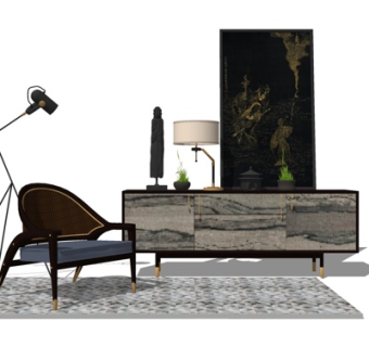 现代实木电视柜su模型