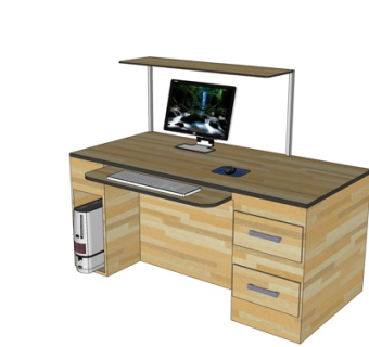 现代实木电脑桌su模型