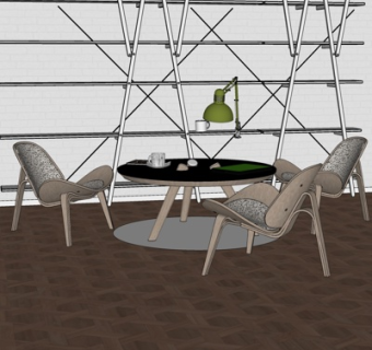 现代实木休闲桌椅su模型