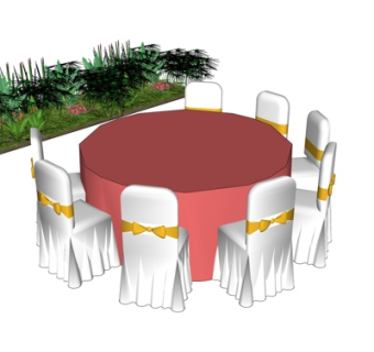 现代圆形餐桌椅su模型