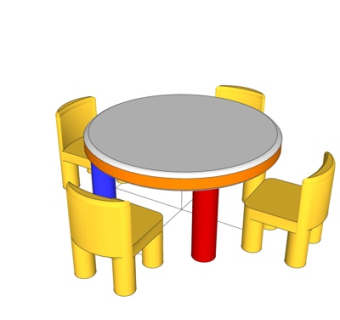 现代圆形儿童桌椅su模型