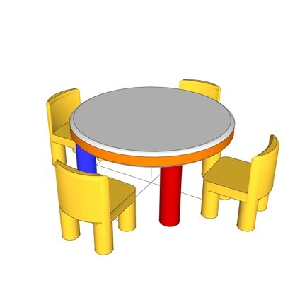 现代圆形儿童桌椅su模型