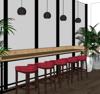 现代实木吧台椅su模型