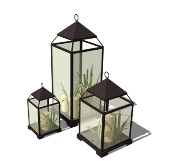 工业风铁艺烛台灯su模型