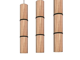 现代实木圆柱吊灯su模型