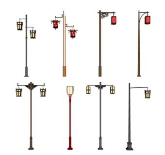 中式金属路灯su模型