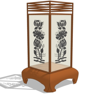 日式原木落地灯su模型