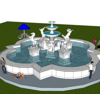 欧式奔马雕塑喷泉小品su模型