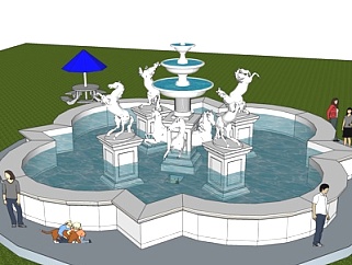 欧式奔马雕塑喷泉小品su模型