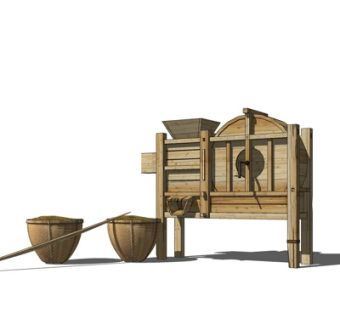 中式谷物脱壳机su模型