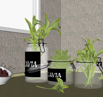 现代玻璃花瓶花卉su模型