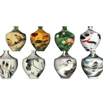 中式陶瓷花瓶su模型