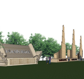 中式五峰山门头su模型