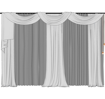 现代布艺窗帘su模型