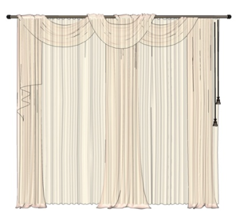 现代布艺窗帘su模型