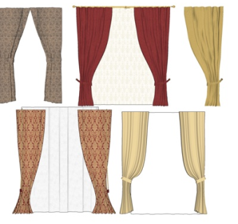 现代布艺窗帘su模型