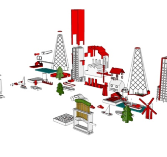 现代儿童积木玩具su模型