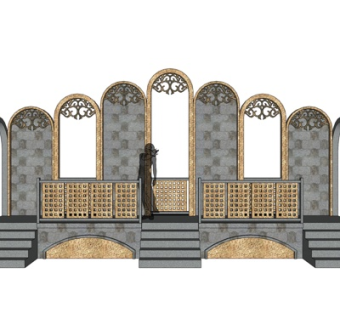 欧式雕花走廊背景墙su模型