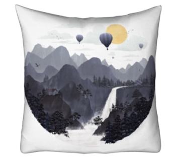 新中式水墨山印花抱枕su模型