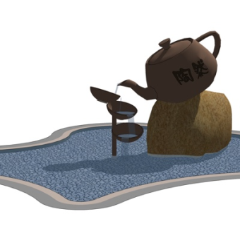 新中式水景su模型