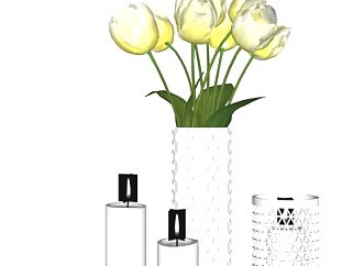 现代蜡烛花瓶花卉摆件su模型