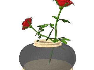 现代玫瑰插花花瓶su模型