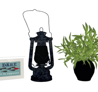 现代马灯绿植摆件su模型