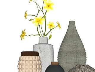 现代陶瓷花瓶花卉摆件su模型