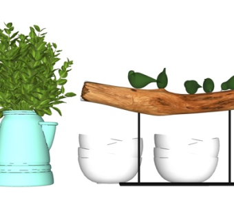 现代花瓶花卉小鸟摆件su模型