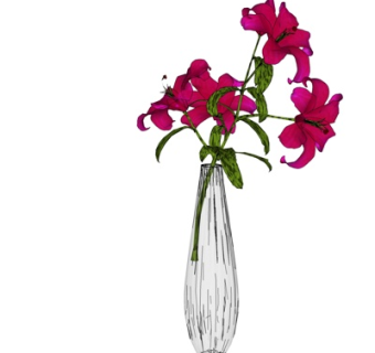 现代玻璃花瓶插花su模型