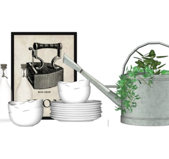 现代餐具浇水壶摆件su模型