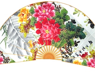 中式印花折扇摆件su模型