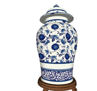 中式青花陶瓷罐su模型