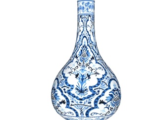 中式青花陶瓷花瓶su模型