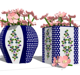 新中式陶瓷花瓶花卉su模型